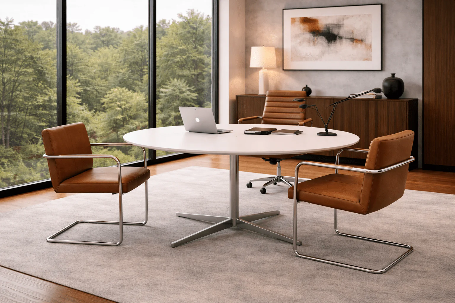 Florence Knoll 63" Round Table Desk - Image 7
