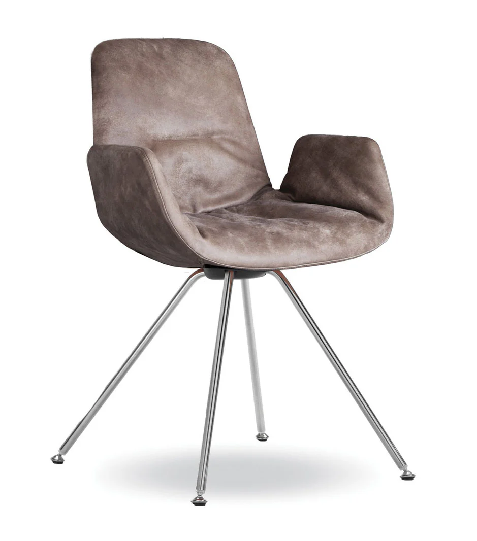 Step Armchair 9W4.22 Soft Upholstered with Steel Base  by Tonon