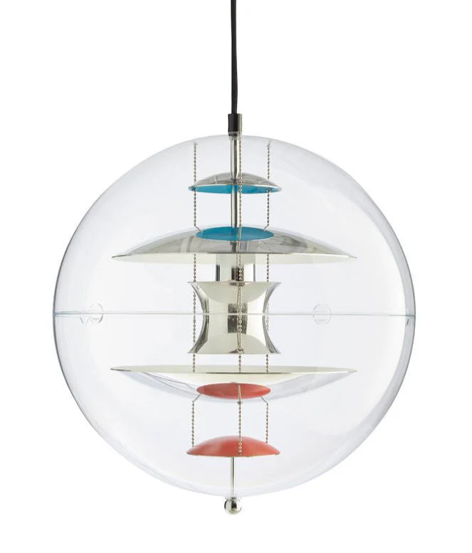 VP Globe Pendant 16" Chrome/Red/Blue by Verner Panton