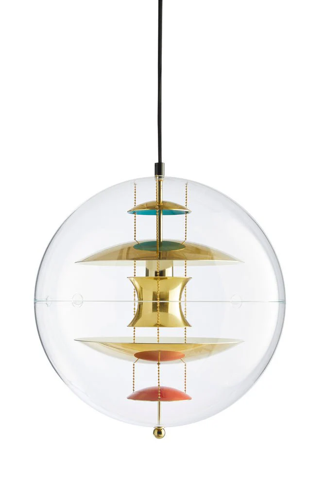 VP Globe Pendant Brass/Red/Blue by Verner Panton